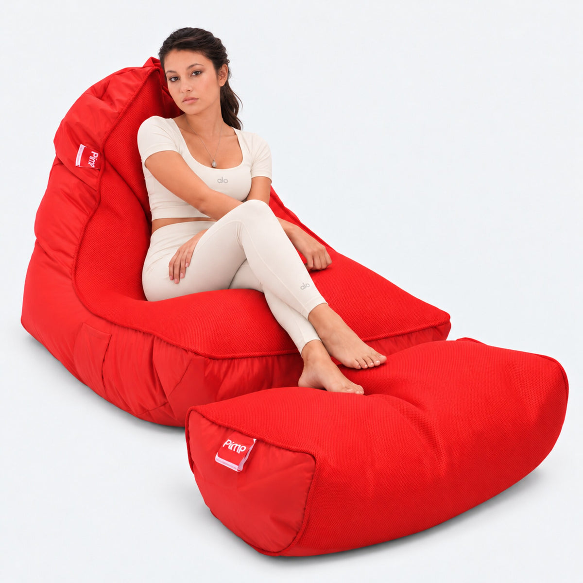 Street Cred Red VIP beanbag sofa and matching ottoman front view