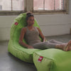 Relaxing on the PIMP Coolio Wild Lime beanbag sofa and ottoman